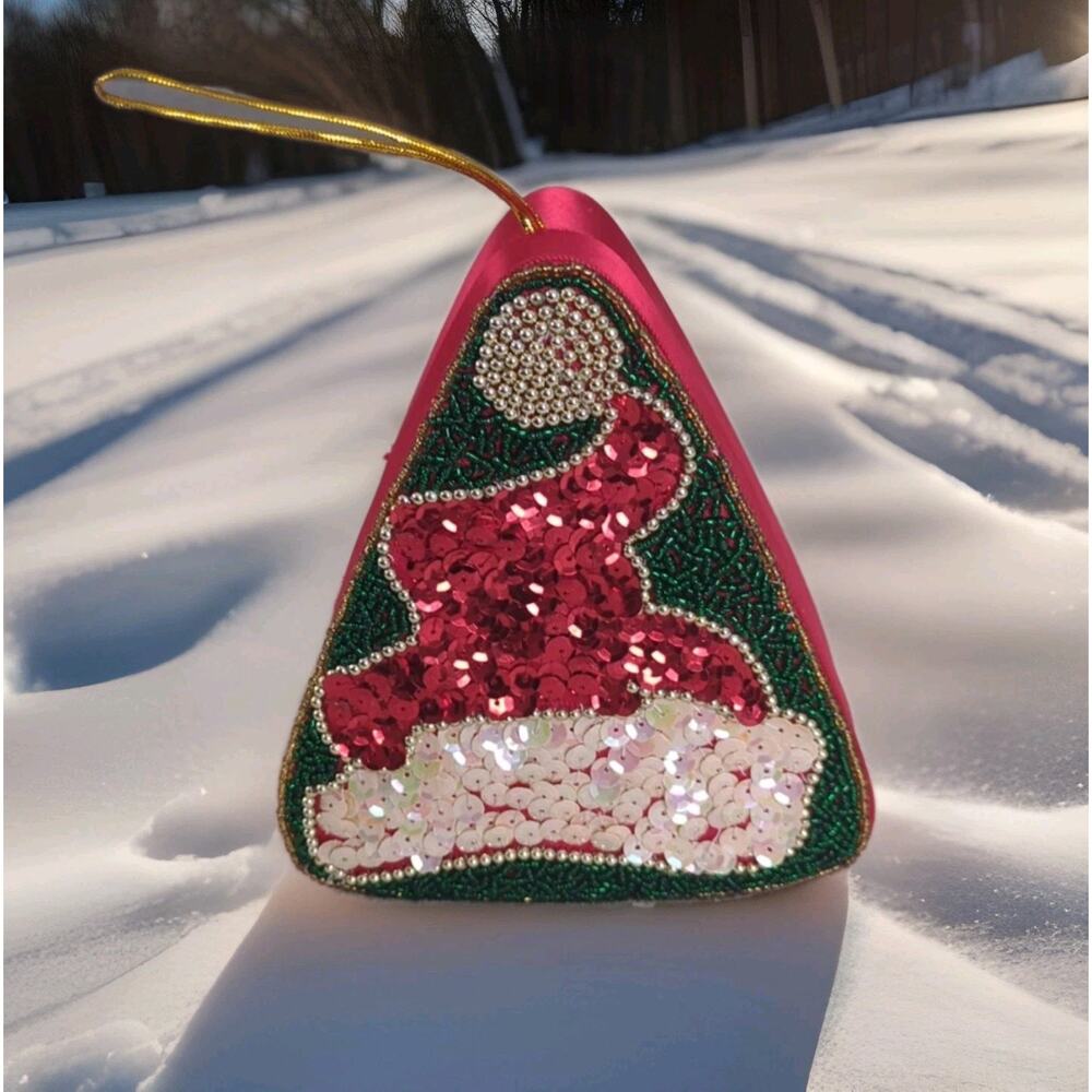 Beaded & Sequined Santa Hat Christmas Ornament or Box